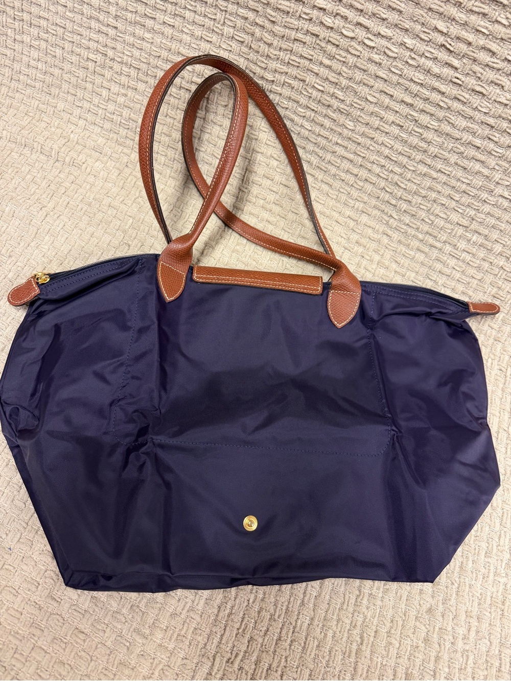 Longchamp Dark Purple Nylon Shoulder Bag with Brown Leather Trim - Picture 4 of 7